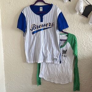 Victoria’s Secret Pink MLB Milwaukee Brewers T-Shirt Bundle Sequin Bling Green L